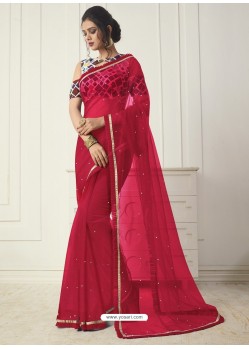 Red Mono Net Plain Saree