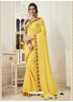 Yellow Bridal Chiffon Plain Saree