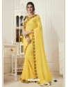 Yellow Bridal Chiffon Plain Saree