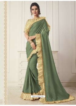 Mehendi Green Bridal Chiffon Plain Saree