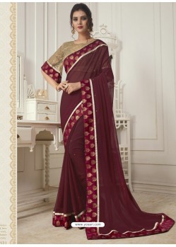 Maroon Softy Chiffon Plain Saree