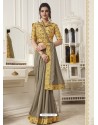 Taupe Catonic Vichitra Plain Saree