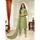 Green Maslin Silk Embroidered Straight Suit