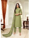 Green Maslin Silk Embroidered Straight Suit