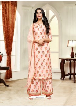 Baby Pink Maslin Silk Embroidered Straight Suit