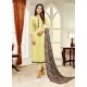 Lemon Maslin Silk Embroidered Straight Suit