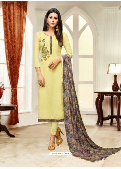 Lemon Maslin Silk Embroidered Straight Suit