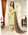 Lemon Maslin Silk Embroidered Straight Suit