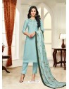 Sky Blue Maslin Silk Embroidered Straight Suit