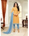 Mustard Maslin Silk Embroidered Straight Suit