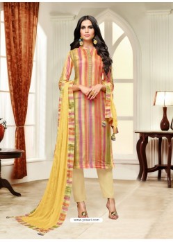 Multi Colour Maslin Silk Embroidered Straight Suit