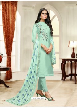 Sea Green Maslin Silk Embroidered Straight Suit