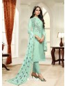 Sea Green Maslin Silk Embroidered Straight Suit