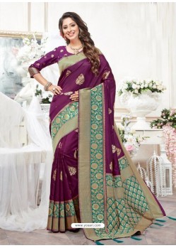 Purple Silk Jacquard Work Designer Saree