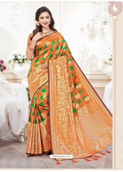 Orange Silk Jacquard Work Designer Saree