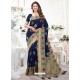 Navy Blue Silk Jacquard Work Designer Saree