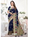 Navy Blue Silk Jacquard Work Designer Saree