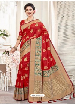 Red Silk Jacquard Work Designer Saree