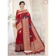 Beautiful Red Silk Jacquard Work Designer Saree