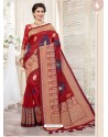 Beautiful Red Silk Jacquard Work Designer Saree