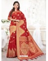 Glorious Red Silk Jacquard Work Designer Saree