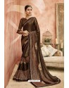 Coffee Embroidery Lycra Designer Party Wear Saree