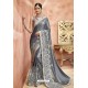 Grey Embroidery Lycra Designer Party Wear Saree