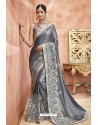 Grey Embroidery Lycra Designer Party Wear Saree