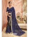 Dark Blue Embroidery Lycra Designer Party Wear Saree