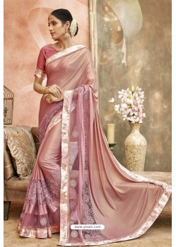 Baby Pink Embroidery Lycra Designer Party Wear Saree