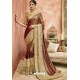 Brown Embroidery Lycra Designer Party Wear Saree