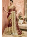 Brown Embroidery Lycra Designer Party Wear Saree