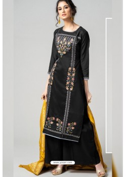 Black Pure Chanderi Embroidered Designer Palazzo Suit