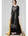 Black Pure Chanderi Embroidered Designer Palazzo Suit