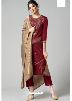 Maroon Pure Chanderi Embroidered Designer Palazzo Suit