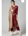 Maroon Pure Chanderi Embroidered Designer Palazzo Suit