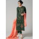 Dark Green Pure Chanderi Embroidered Designer Palazzo Suit