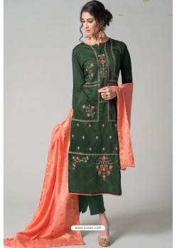 Dark Green Pure Chanderi Embroidered Designer Palazzo Suit