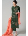 Dark Green Pure Chanderi Embroidered Designer Palazzo Suit