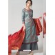 Grey Pure Chanderi Embroidered Designer Palazzo Suit