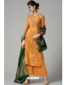 Mustard Pure Chanderi Embroidered Designer Palazzo Suit