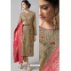 Beige Pure Chanderi Embroidered Designer Palazzo Suit