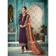 Purple Satin Georgette Embroidered Churidar Suit