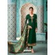 Dark Green Satin Georgette Embroidered Churidar Suit