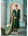 Dark Green Satin Georgette Embroidered Churidar Suit