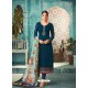 Teal Blue Satin Georgette Embroidered Churidar Suit