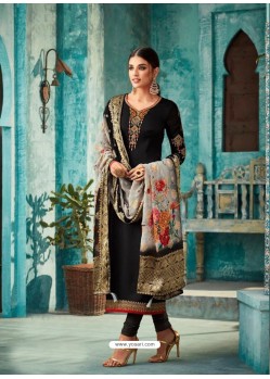 Black Satin Georgette Embroidered Churidar Suit