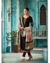 Black Satin Georgette Embroidered Churidar Suit