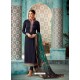 Navy Blue Satin Georgette Embroidered Churidar Suit