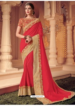 Red Two Tone Silk Heavy Designer Party Wear Saree